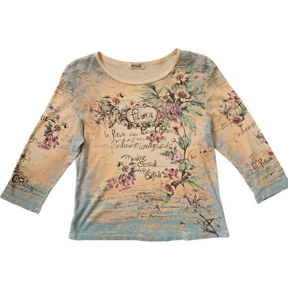 Vintage Jamee J Y2K Floral Print Parisian 100% Cotton 90s Style Top Size M - Picture 1 of 4